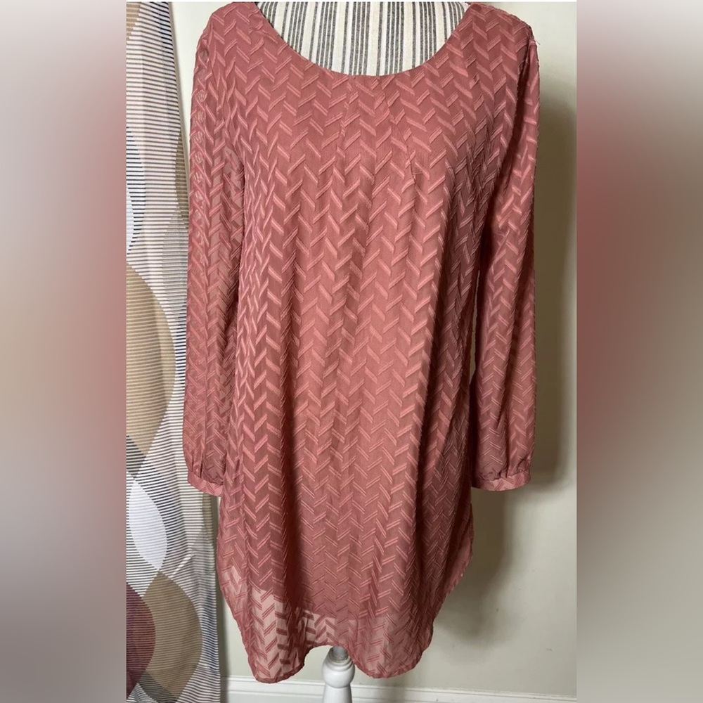 ASTR Nordstrom Dusty Rose Chiffon Lined Long Sleeve Open Back High Low Dress  M